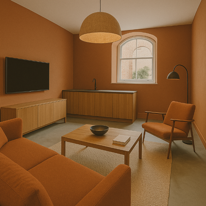 colourful-basement-construction-primrose-hill Colourful Scandinavian-style basement construction in Primrose Hill with terracotta walls and warm wood interiors